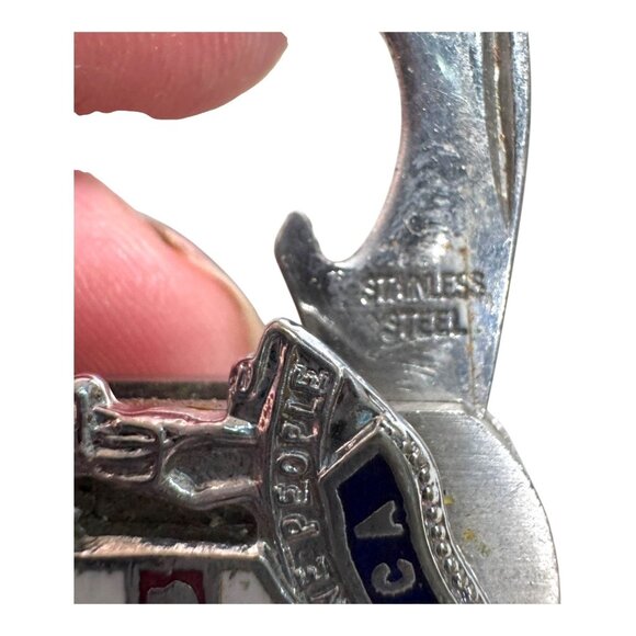 Vtg Jamaica Multi-Tool Keychain Pendant Bottle Opener & Folding Knife Stainless - Picture 4 of 8